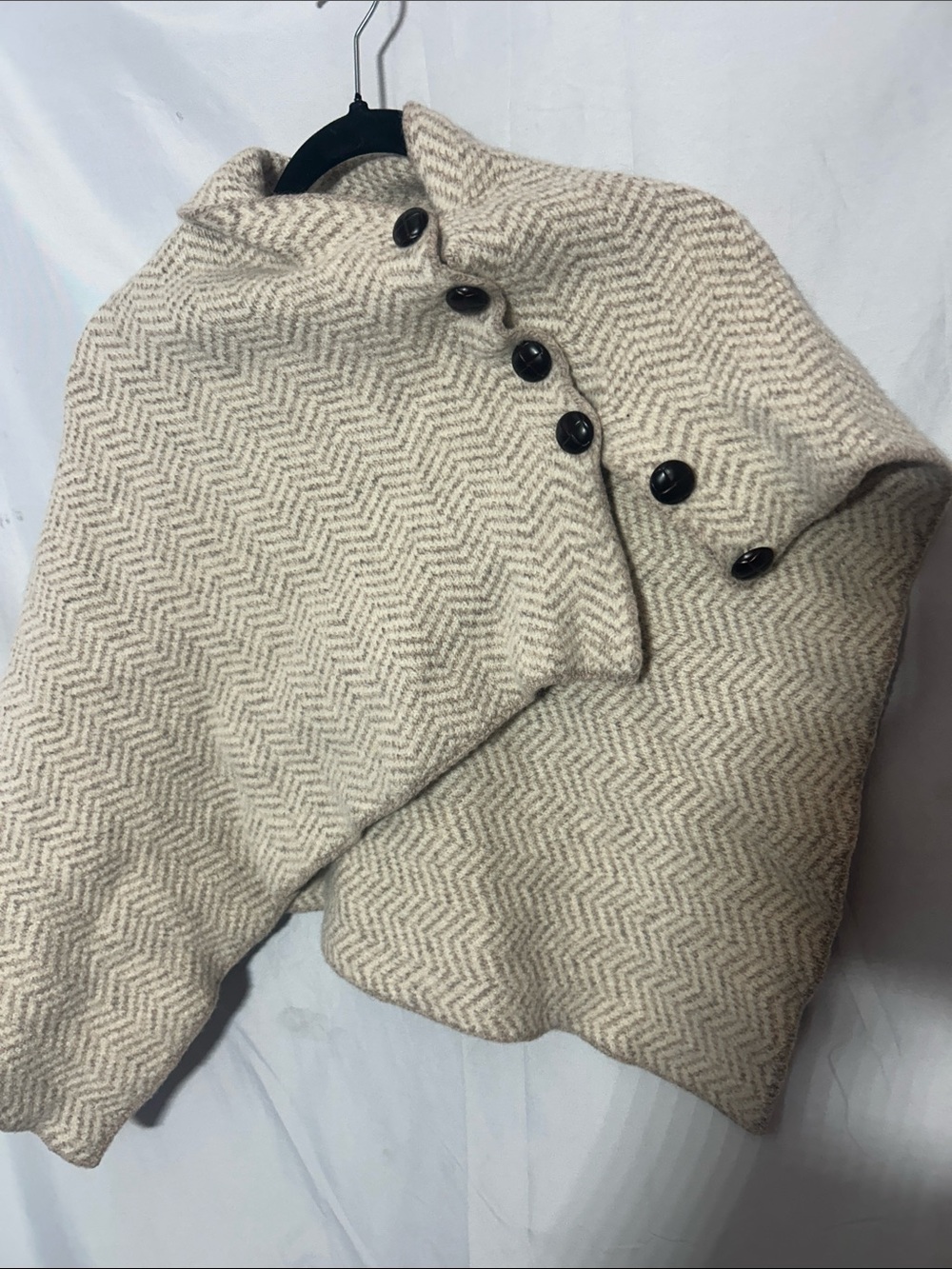 Women's Cream Herringbone Button-Front Pea Coat